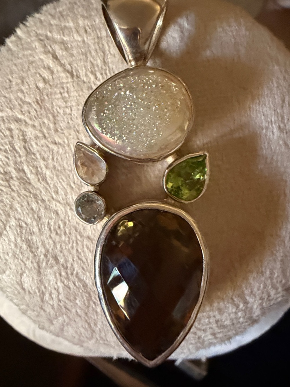 Sterling Silver Multi-Stone Pendant Necklace in White, Green, Brown